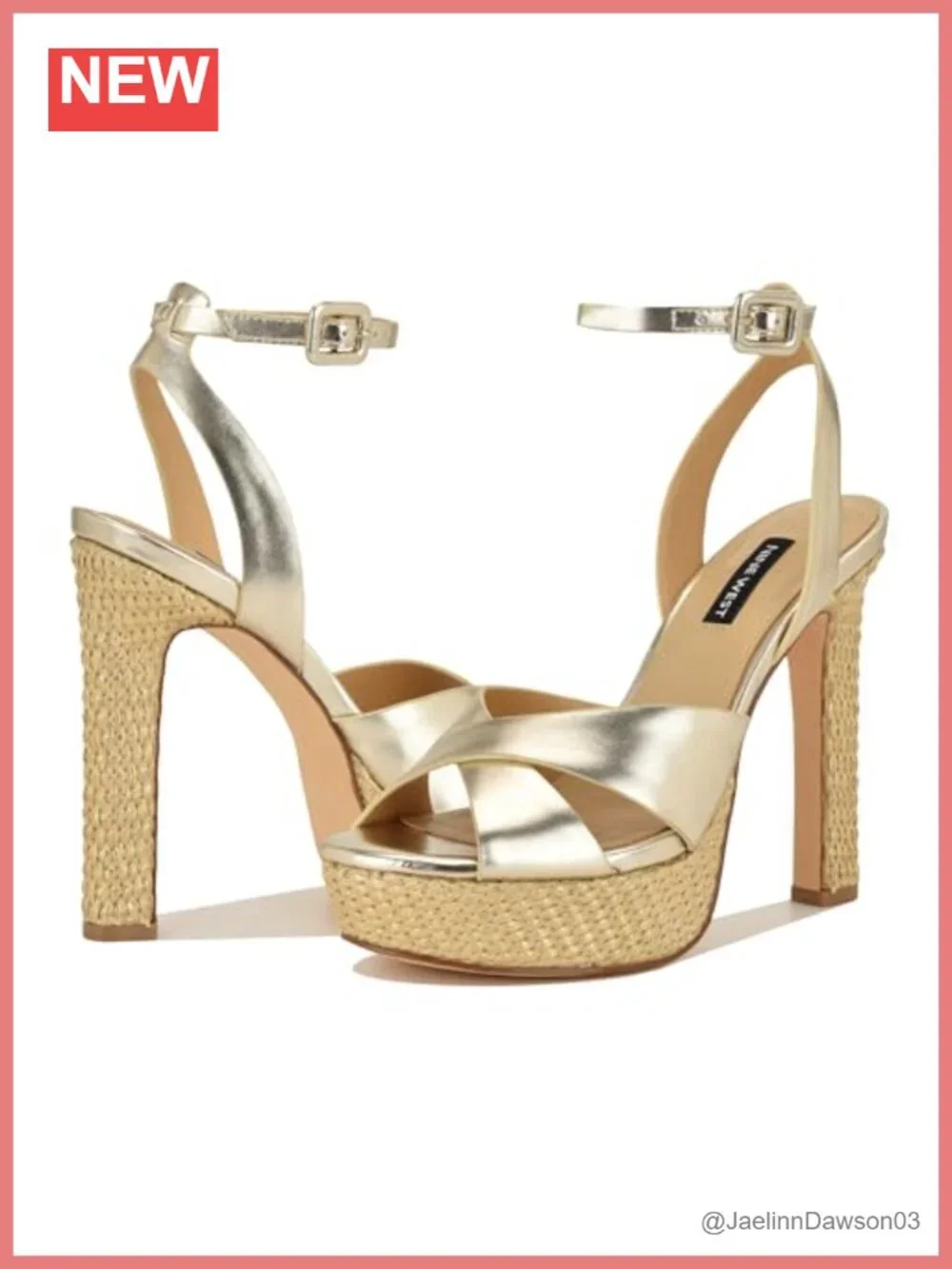 Nine West Weston Faux Leather Block Heel Sandals with Adjustable Ankle Strap